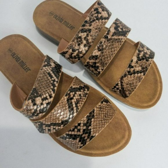 Olivia Miller Python Sandals Brown Snake -6 - Picture 3 of 4
